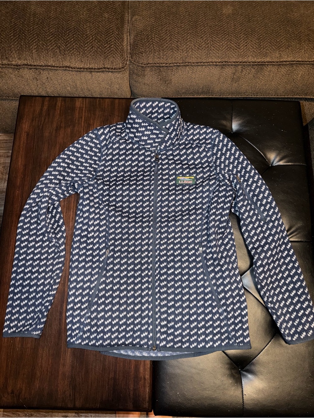 L.L. Bean Navy and White Geometric Full-Zip Utility Jacket